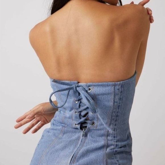 EB Denim Strapless Mini Dress -Light Wash - Picture 3 of 7